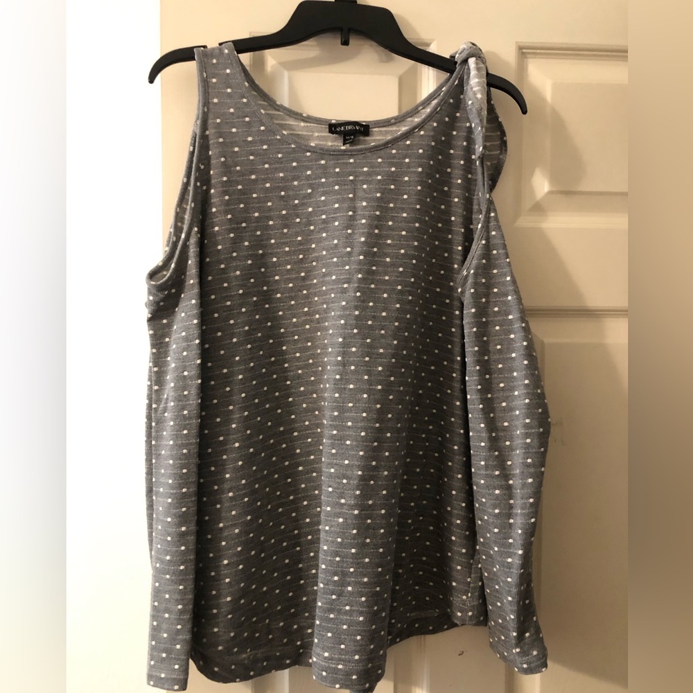 Lane Bryant Gray Polka Dot Cold-Shoulder Tank